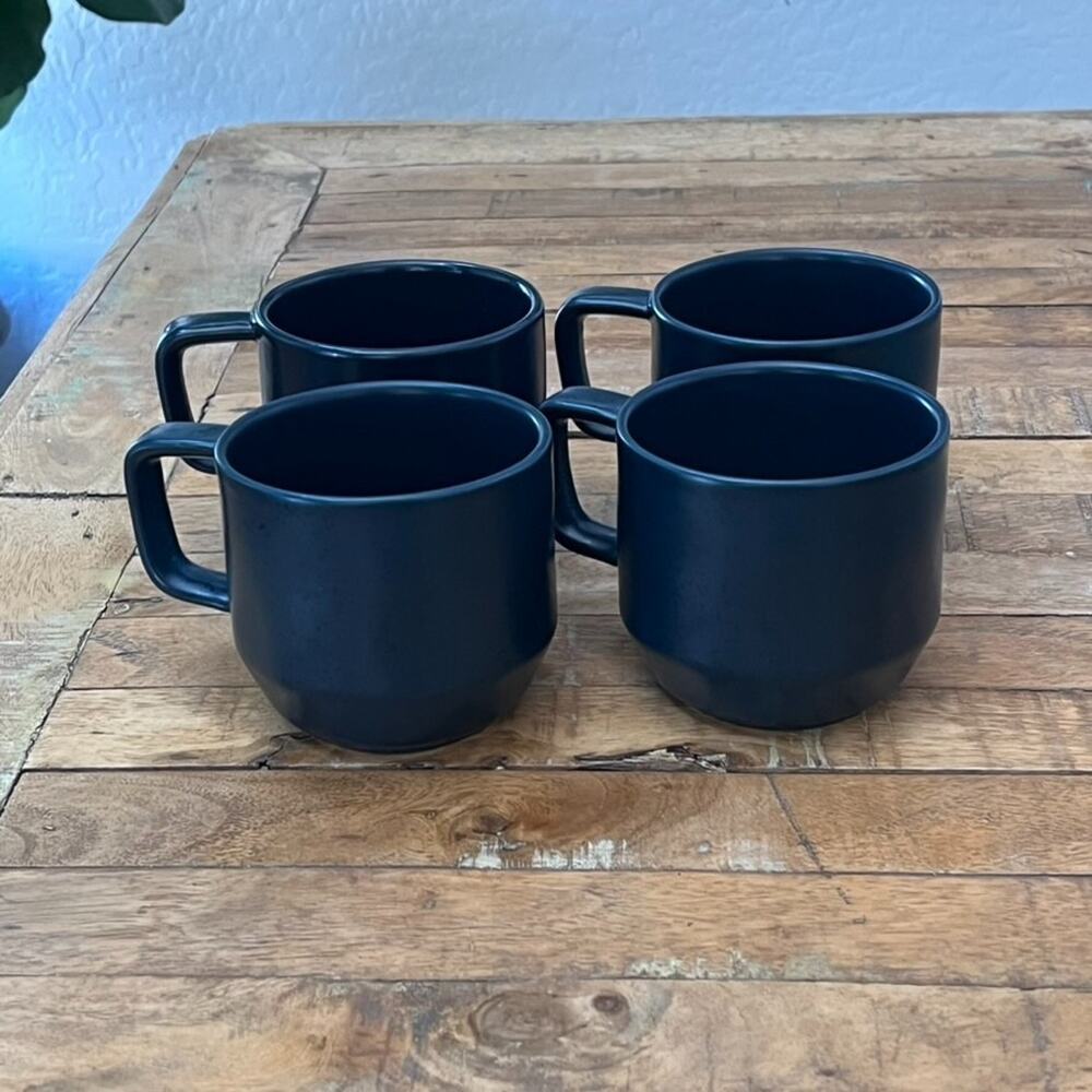 Crate & Barrel Dark Blue Coffee Mugs Cups Matte Finish Portugal Set Of 4